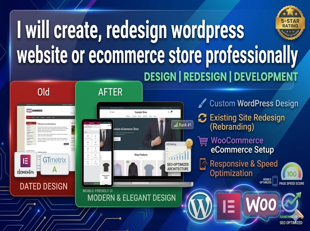 I will create, redesign wordpress website or ecommerce store professionally
