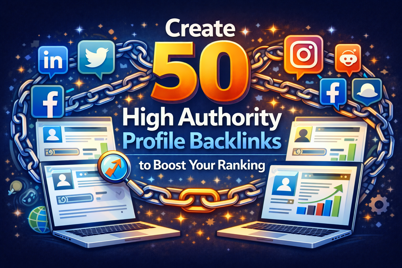 Create 5O high Authority profile backlinks to boost y...
