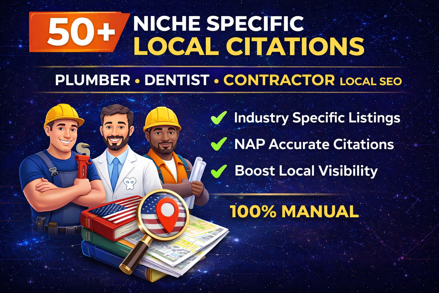 I will build 50+ niche specific local citations for p...