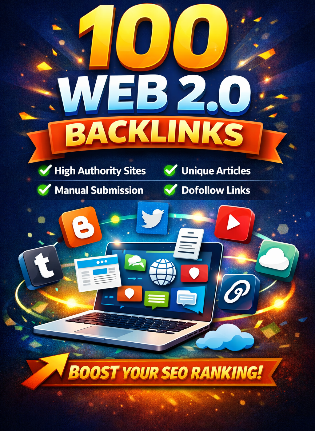 Create 100 Web2.0 backlink with DA 70+ Rank your website on google 