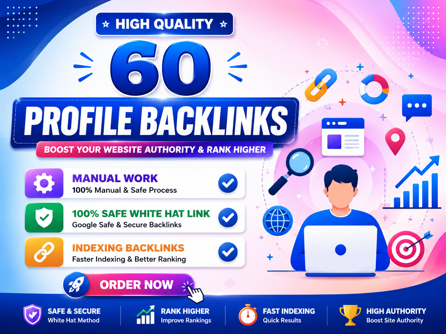 I will provide 60 quality profile backlinks with manu...