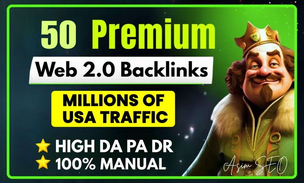 Premium SEO Packgae 50 Web 2.0 Backlinks, Image embed Dofollow Link Building for Ranking