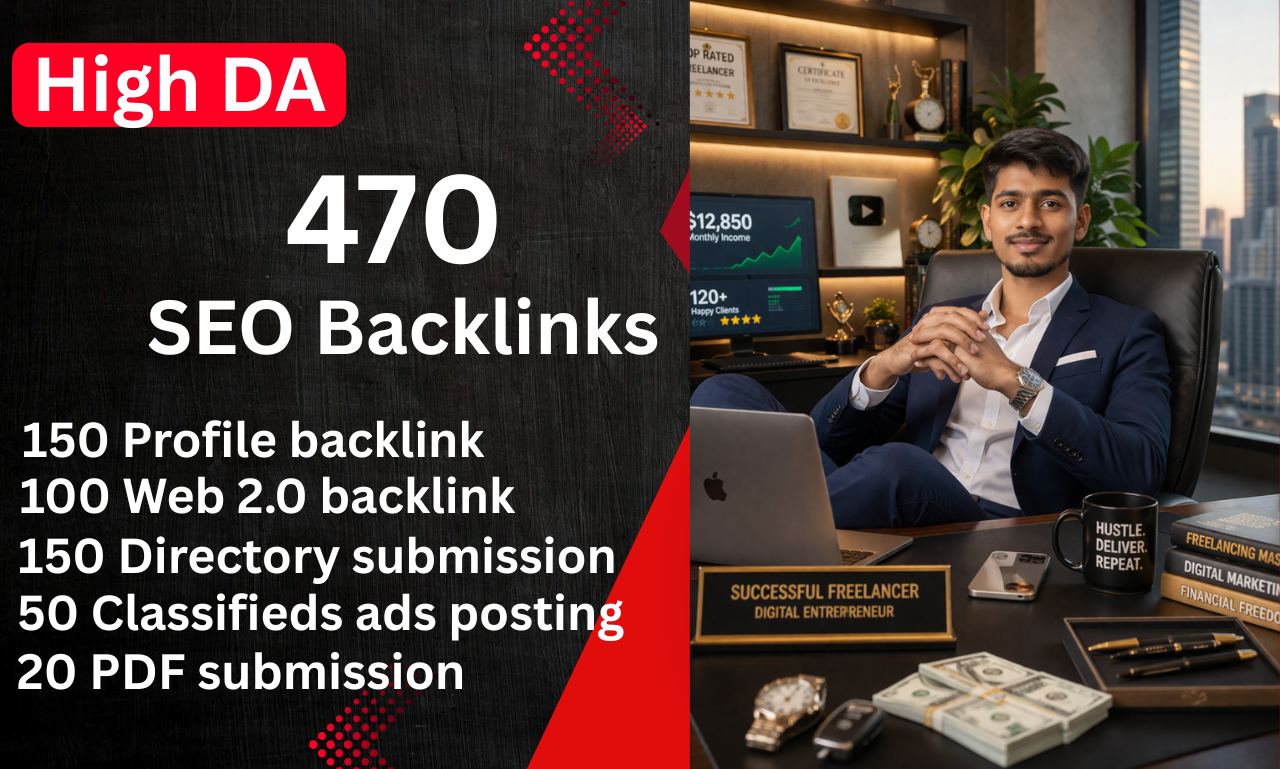 470 SEO Backlink - 150 Profile backlinks, 100 Web 2....