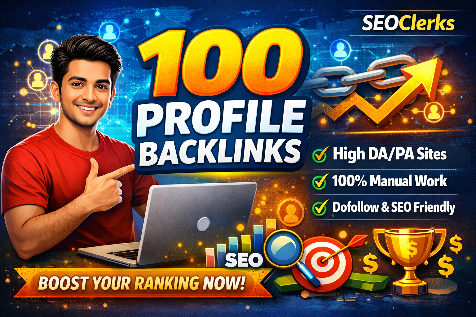  I will build 100 High DA 50+ Manual Profile backlink for Top Google Ranking