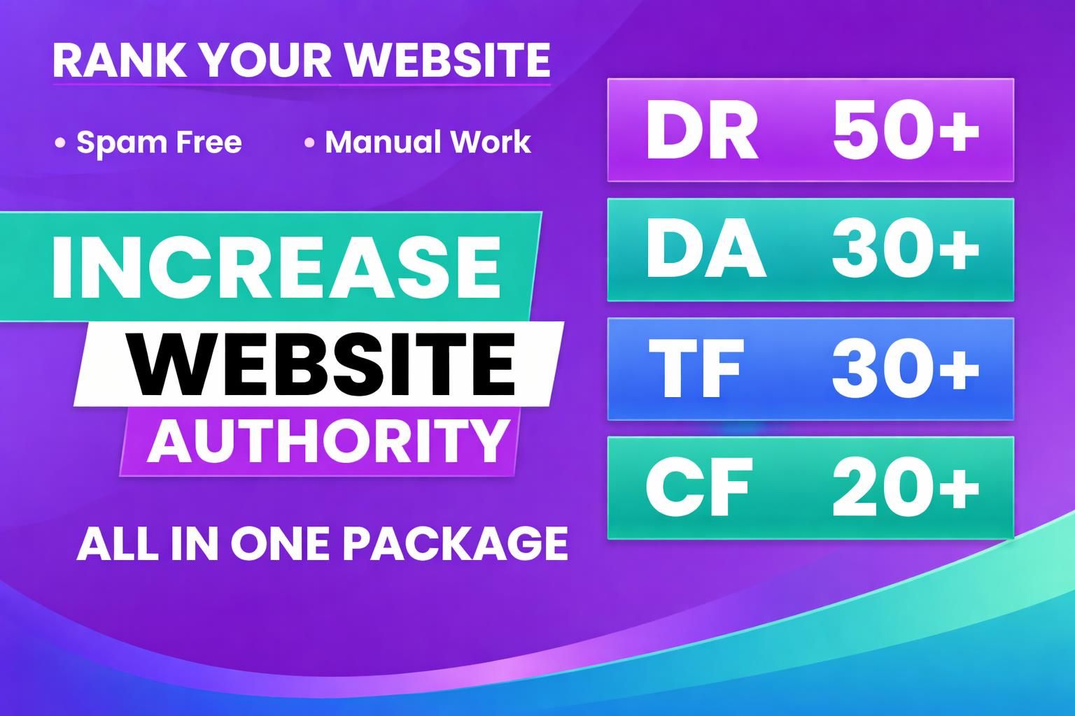Increase Ahrefs dr 50+ MOZ DA 30+PA 30 +TF 30 + CF 20 + of your website