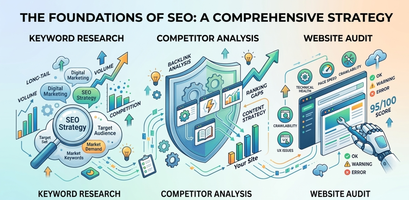 I will provide keyword Research, competitor Analysis and Website Audit service.