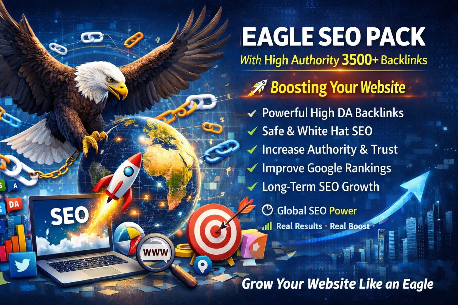 Eagle SEO Pack With High Authority 3500+ Backlinks To...