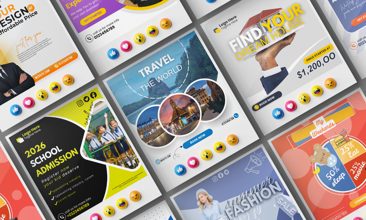 I will design 20 eye catching social media designs, creatives and Canva templates