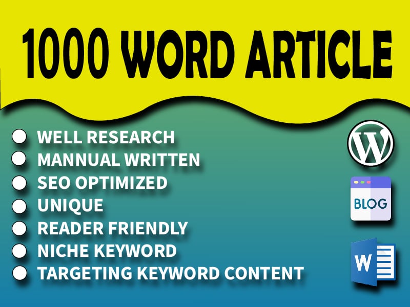 I will write 1000 word SEO Optimized Article/ Content, Unique Blog Post