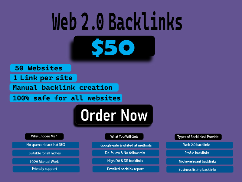 I will build 50 high quality Web 2.0 backlinks manually for SEO