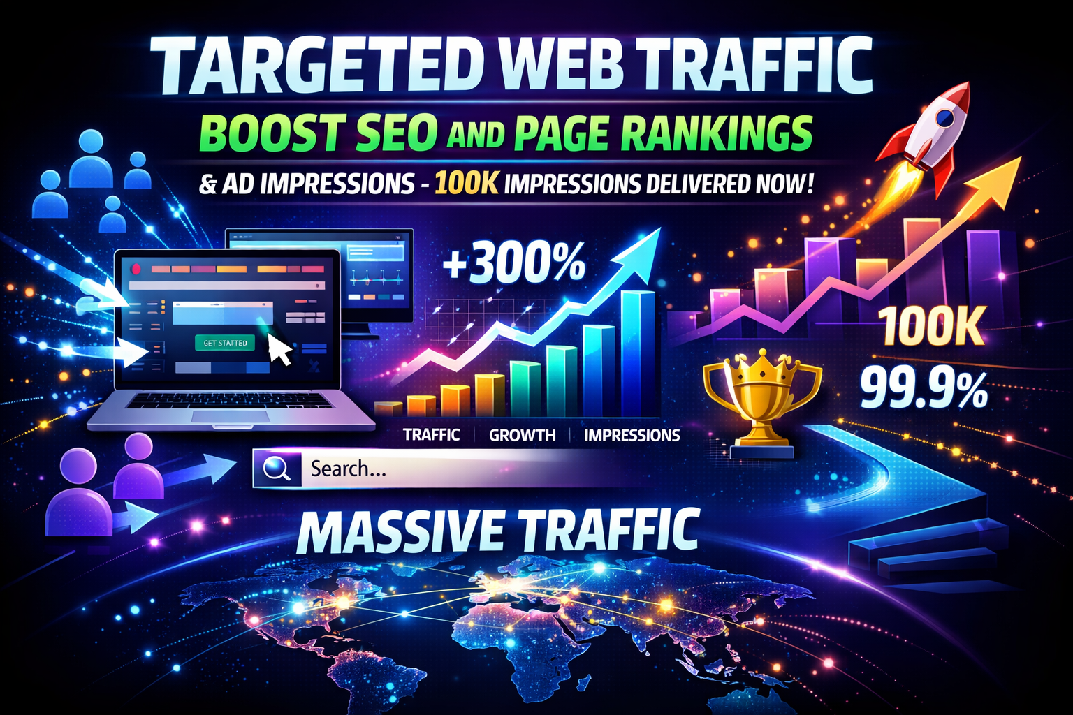 Targeted Web Traffic BOOST SEO and Page Rankings and Ad Impressions - 100k Impressions Delivered NOW