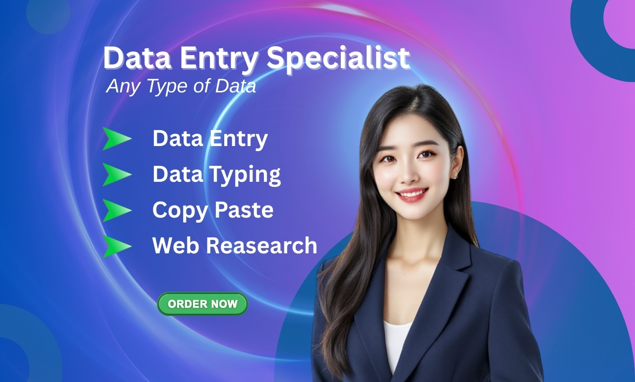 I will be your Data Entry Specialist for Data typing ...