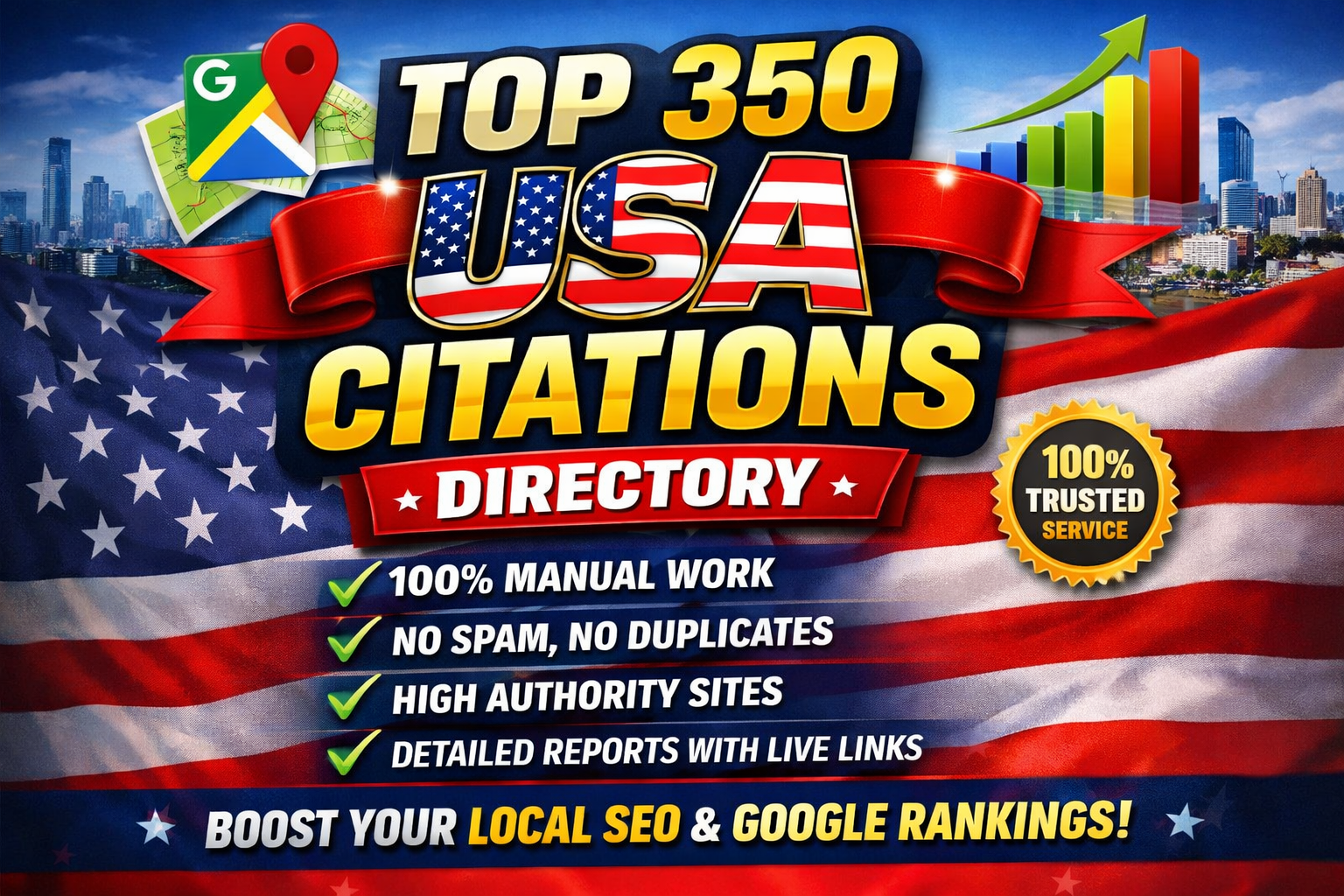 I build 350 high authority USA citations for local SEO and Google Maps ranking