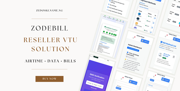 ZodeBill &ndash; VTU & Bills Payment Web App (Airtime, Data, Electricity, Cable TV, Wallet & API)