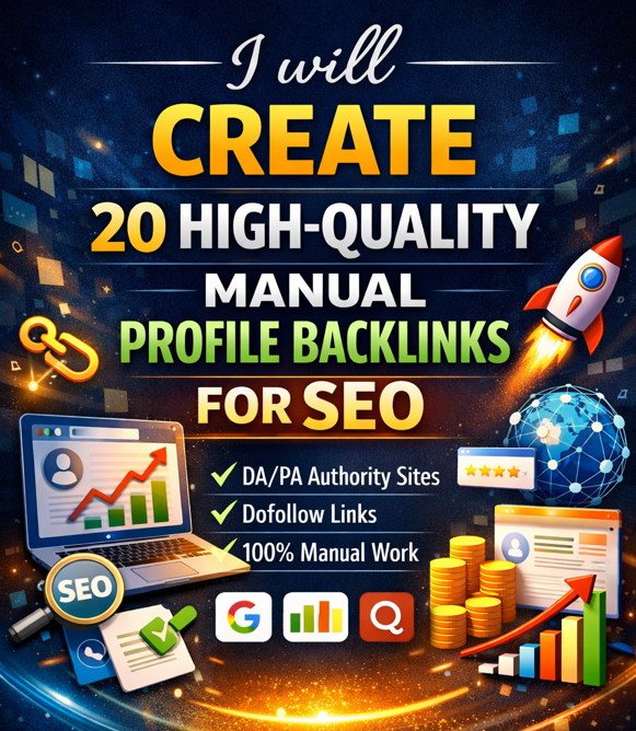 I will create 20 high-quality manual profile backlink...