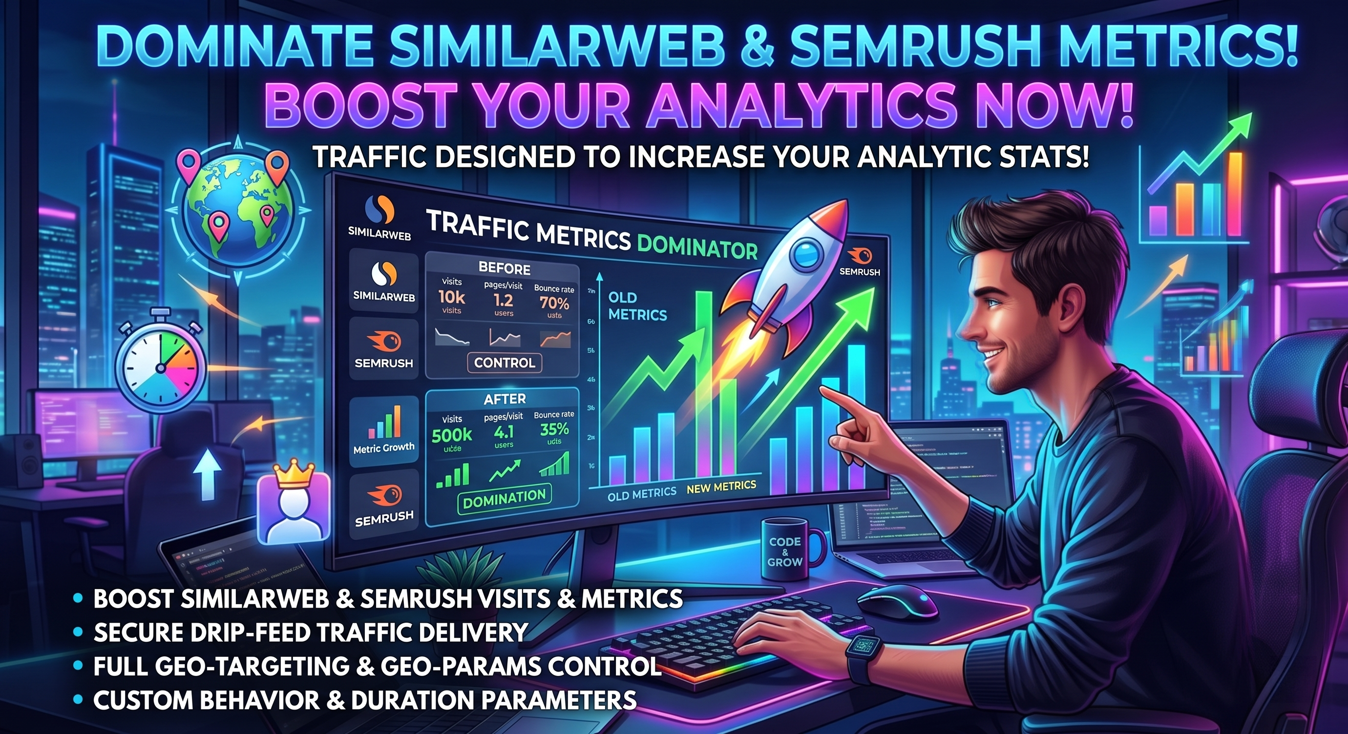 Dominate Similarweb & Semrush Metrics | Fully Custom Traffic