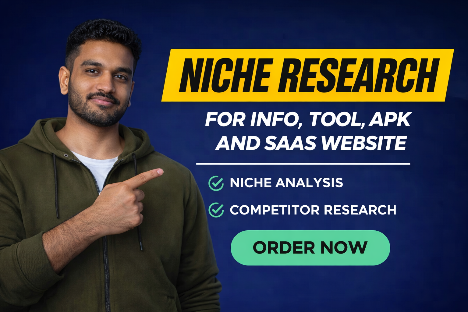 I will do niche research for info, tool, APK and saas website