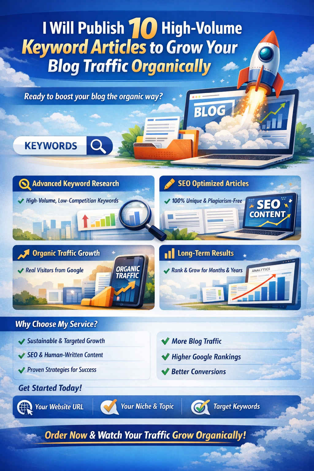 I Will Publish 10 High-Volume Keyword Articles to Gro...