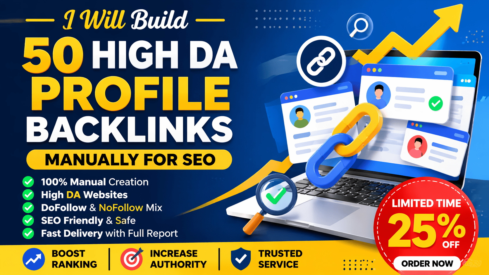 I Will Build 50 High DA Profile Backlinks Manually fo...