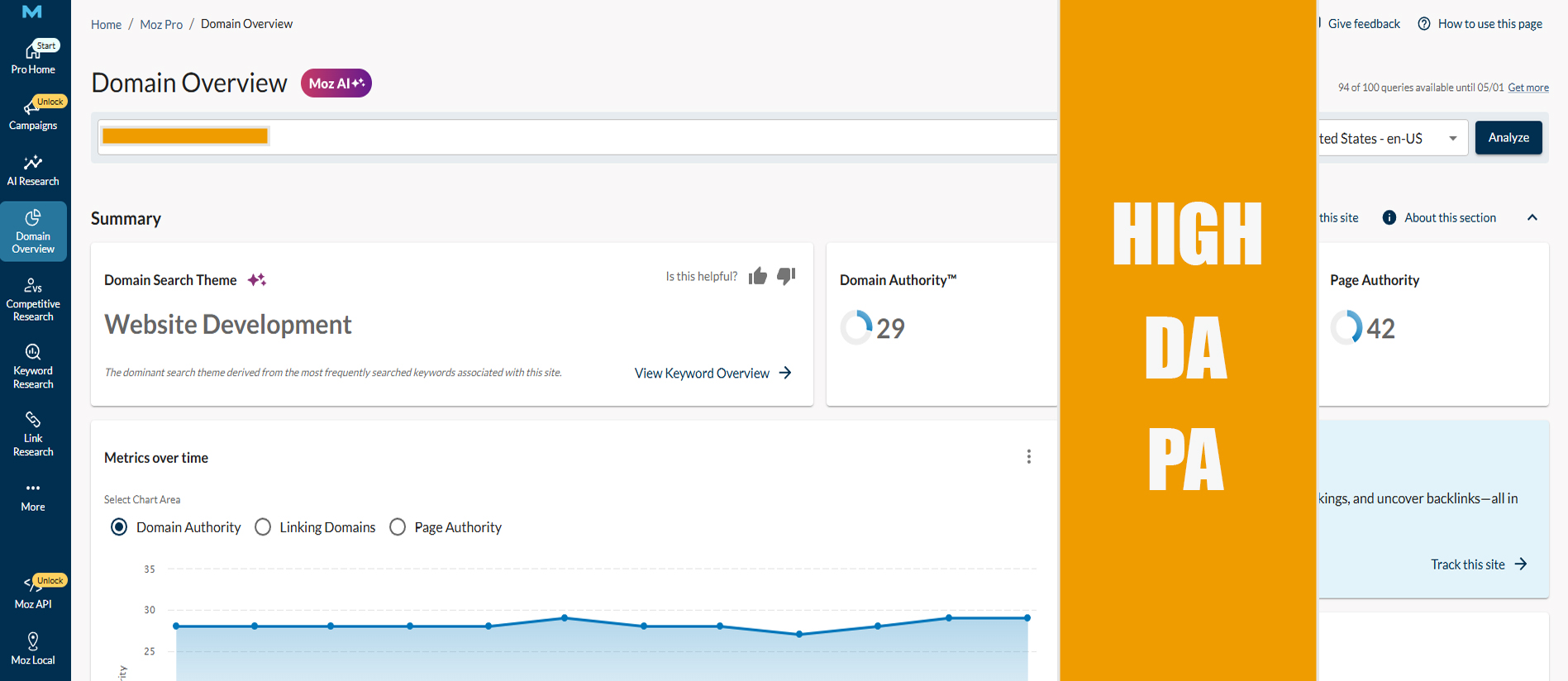 I will increase domain authority MOZ DA/PA 25+ with high quality backlinks