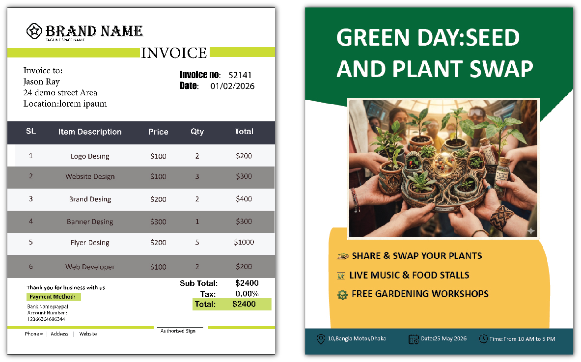 I will do invoice, flyer, letterhead and business card design for you
