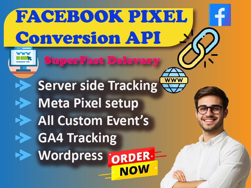 I will set up Pixel, Google Analytics 4 and Conversion API tracking for you.
