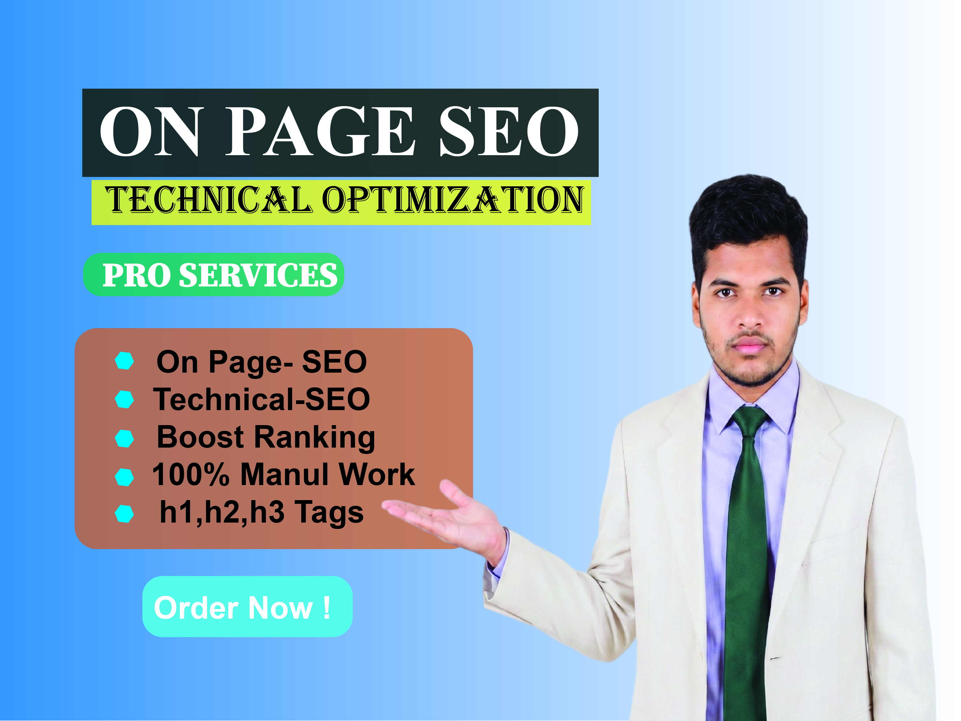 I will do optimize website onpage and technical SEO And 100% Manually work 