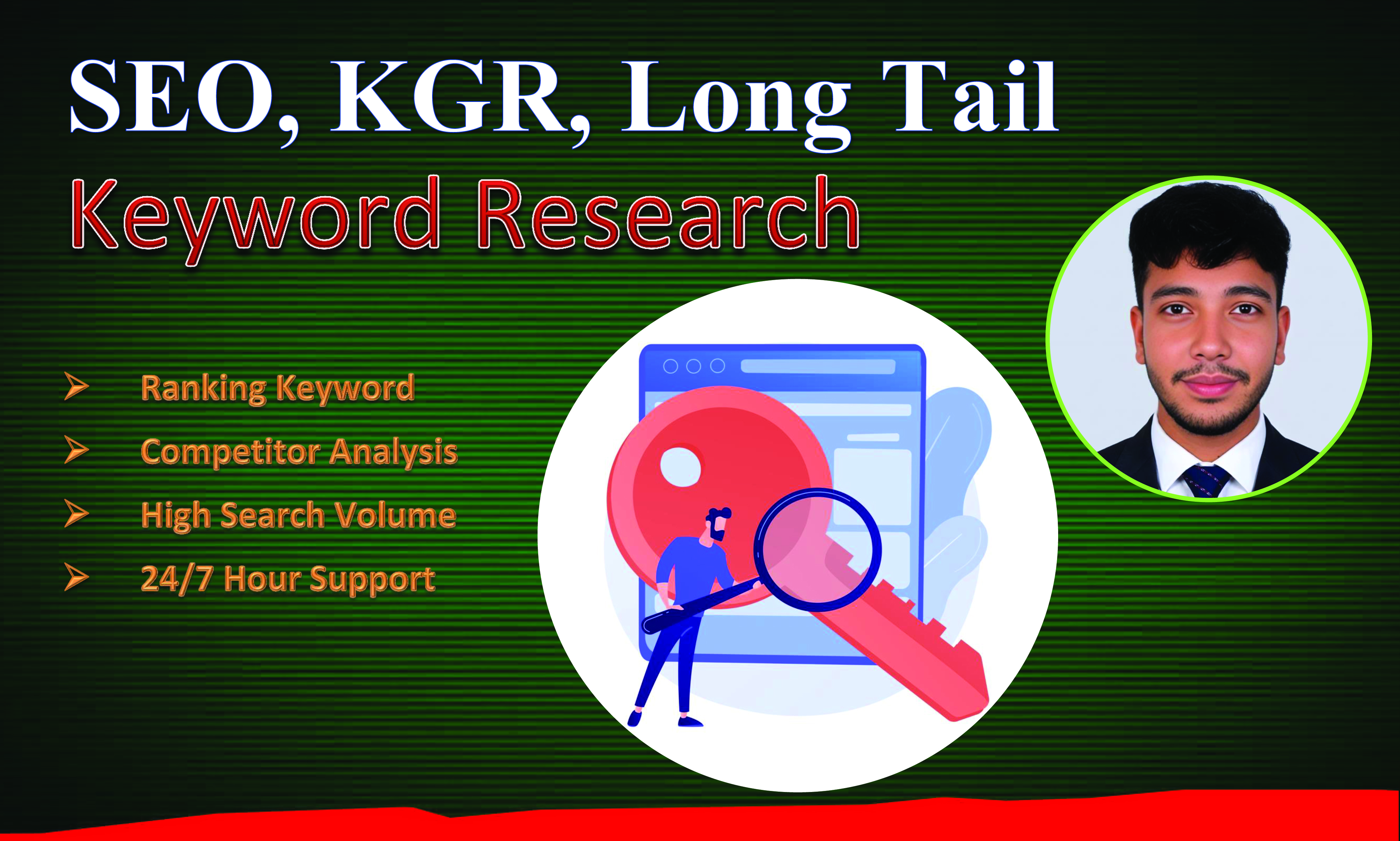 I will do SEO, KGR keyword Research, and competitor analysis