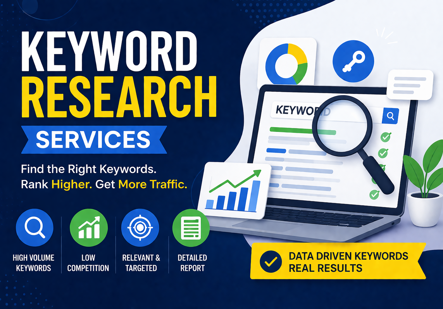 Increase your website traffic with data-driven keyword research that actually ranks.