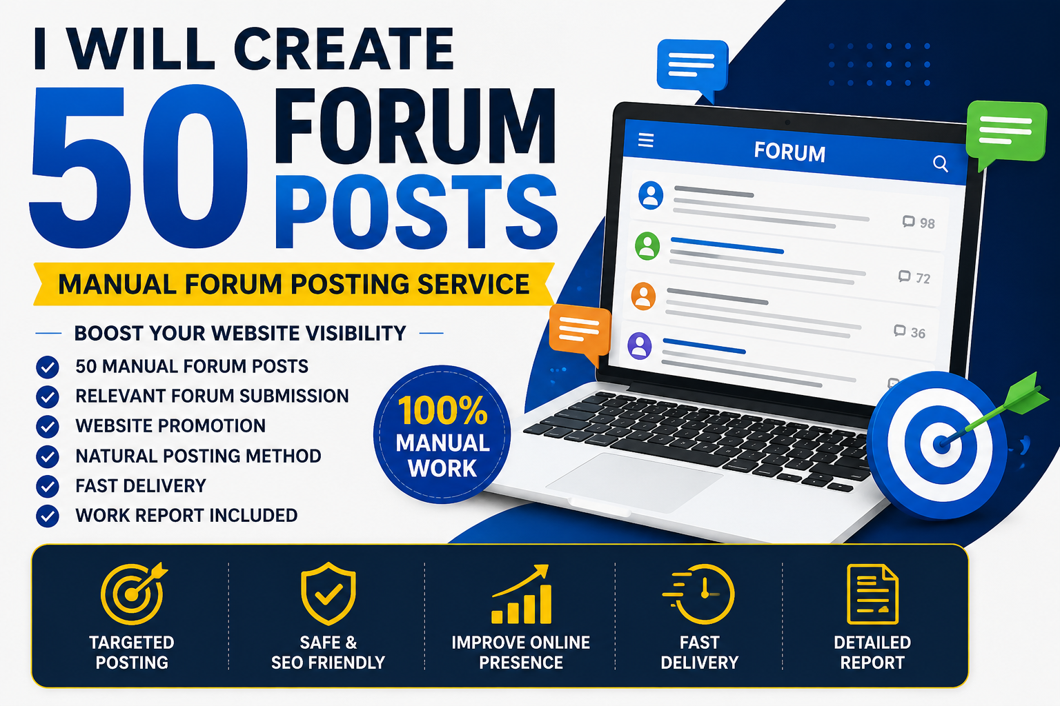 I Will Create 50 Manual Forum Posts for Website Promo...
