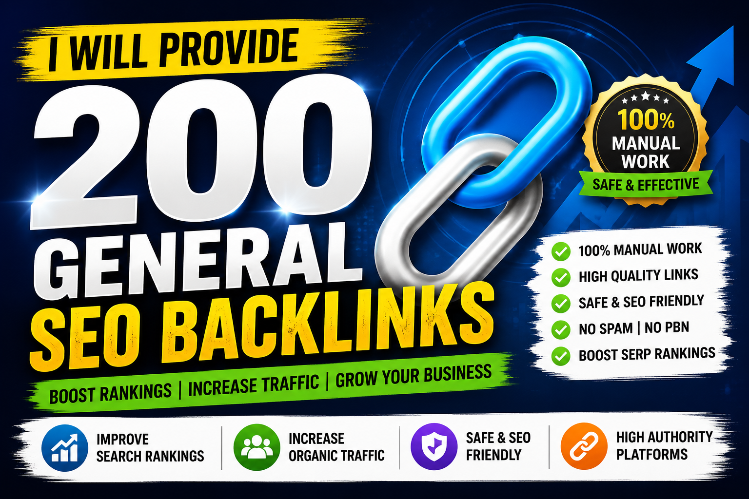 I will provide 200 General SEO Backlinks.
