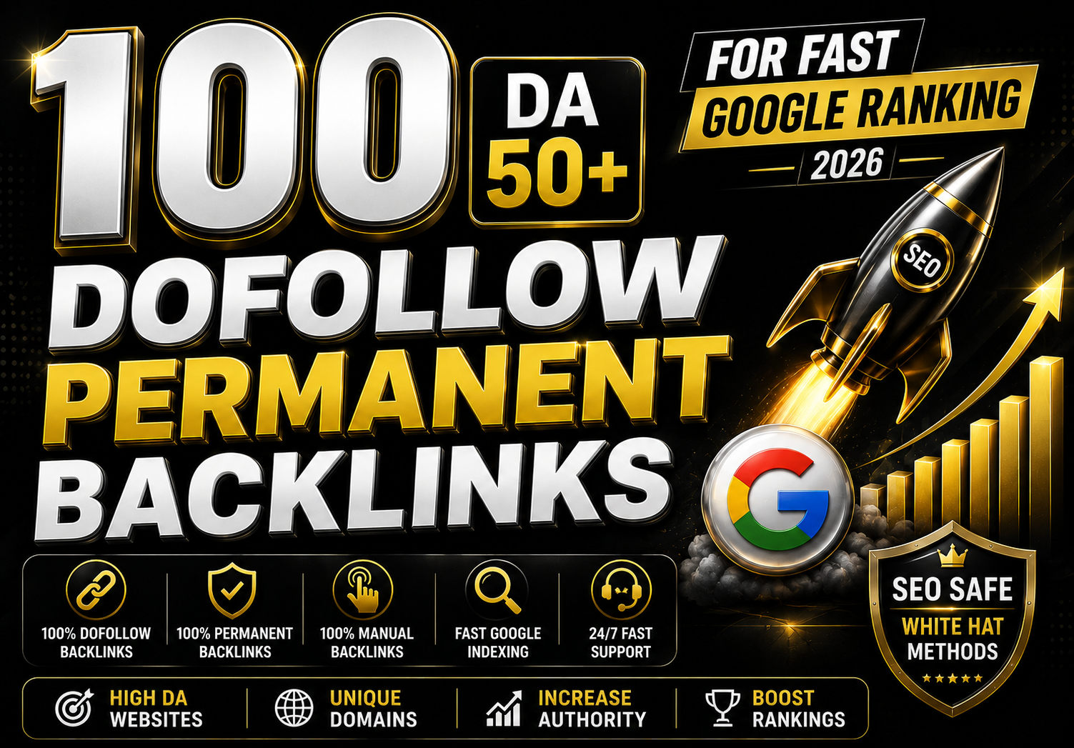 100 DA50+ DoFollow Permanent Backlinks for fast Googl...