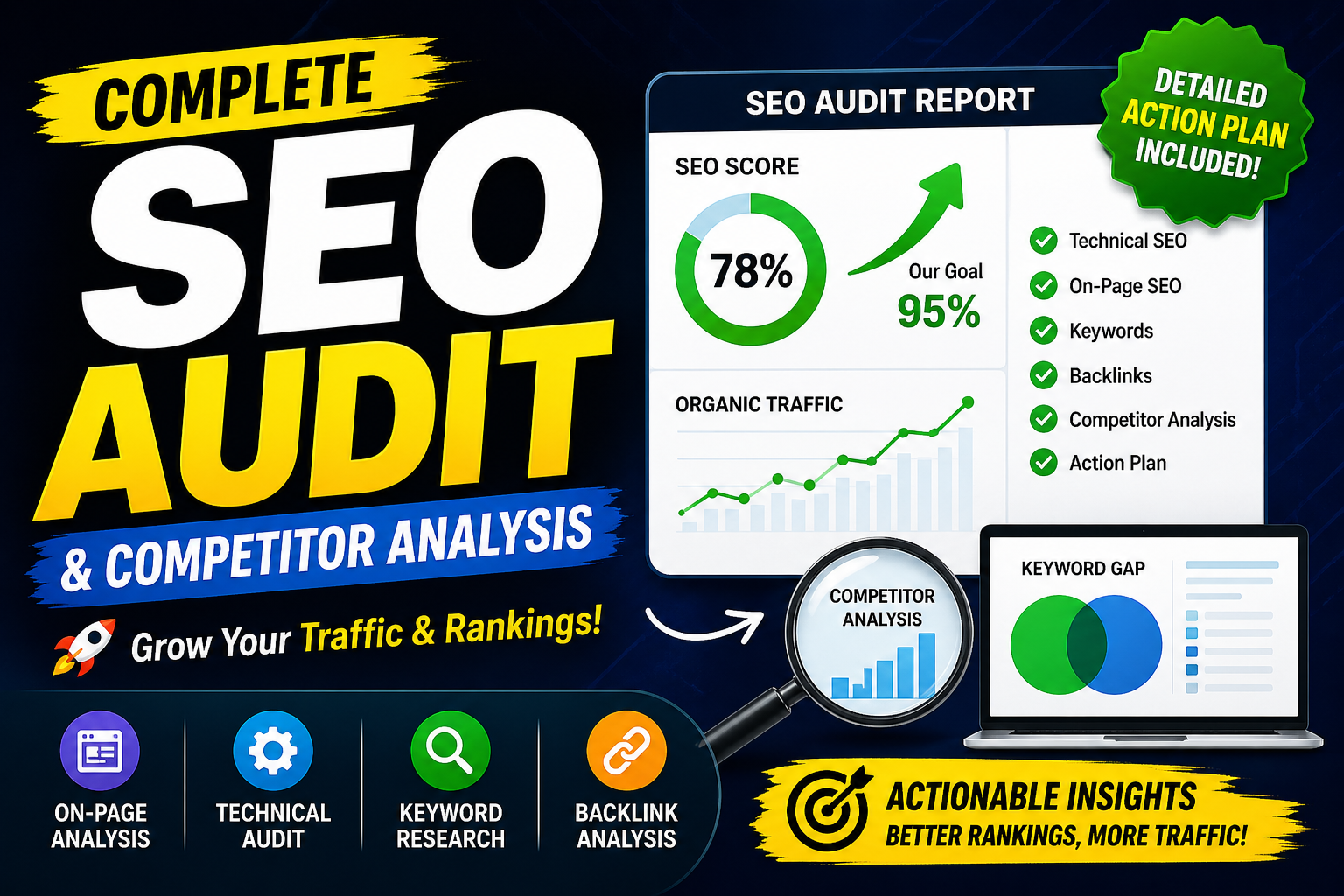 I will do complete website SEO audit, competitor analysis & growth strategy