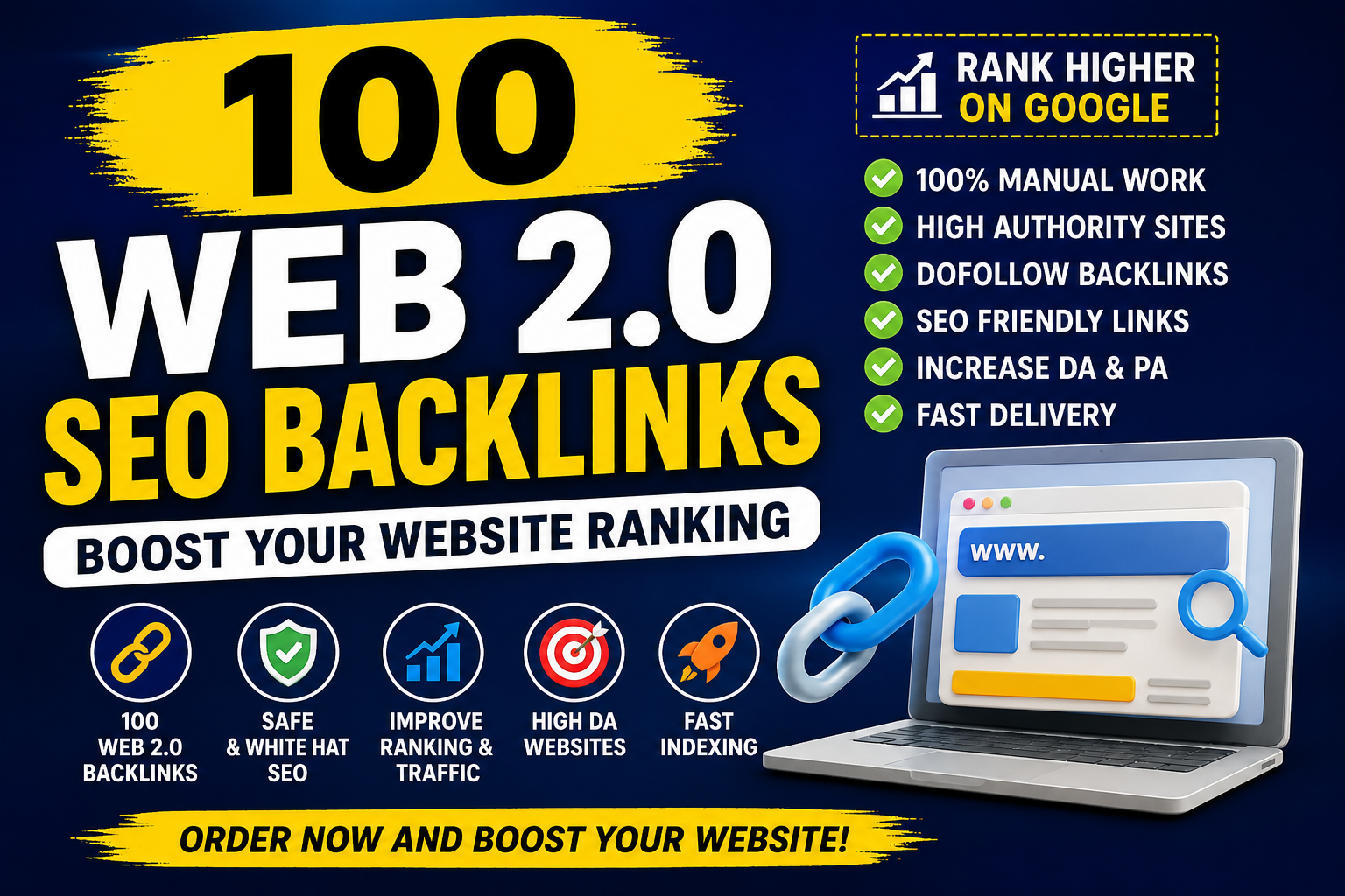 I will create 100 web2.0 SEO backlinks for Google ran...