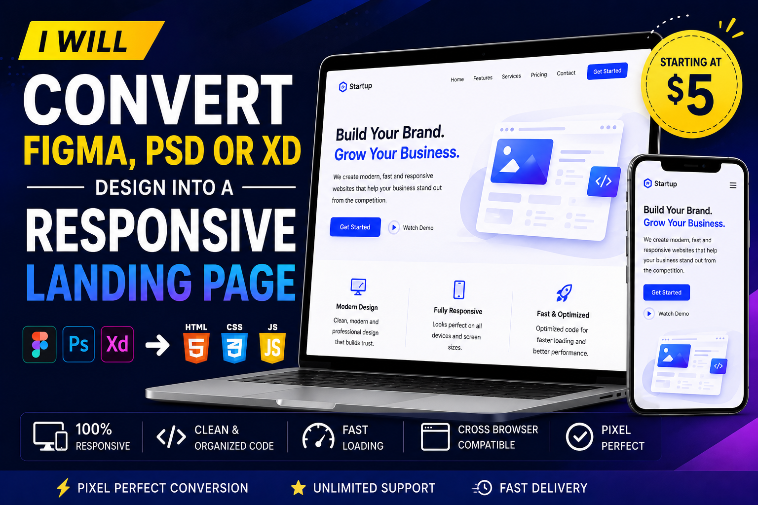 I will convert your Figma, PSD or XD design into a r...