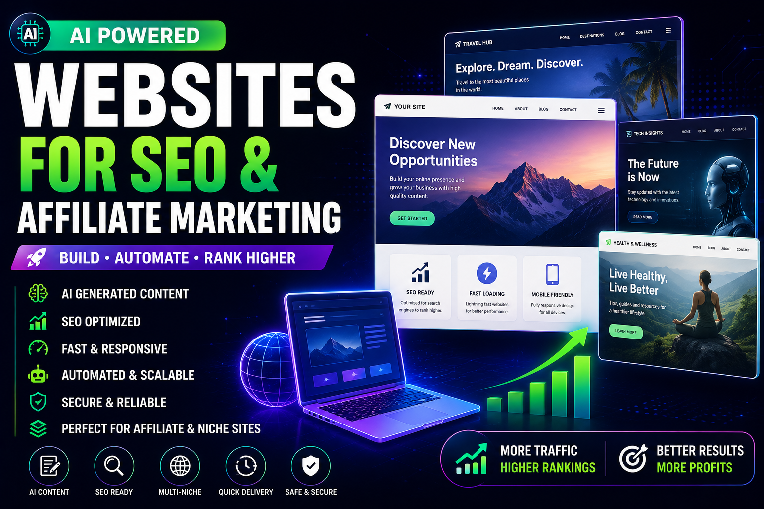 I will create AI powered websites for SEO and affilia...