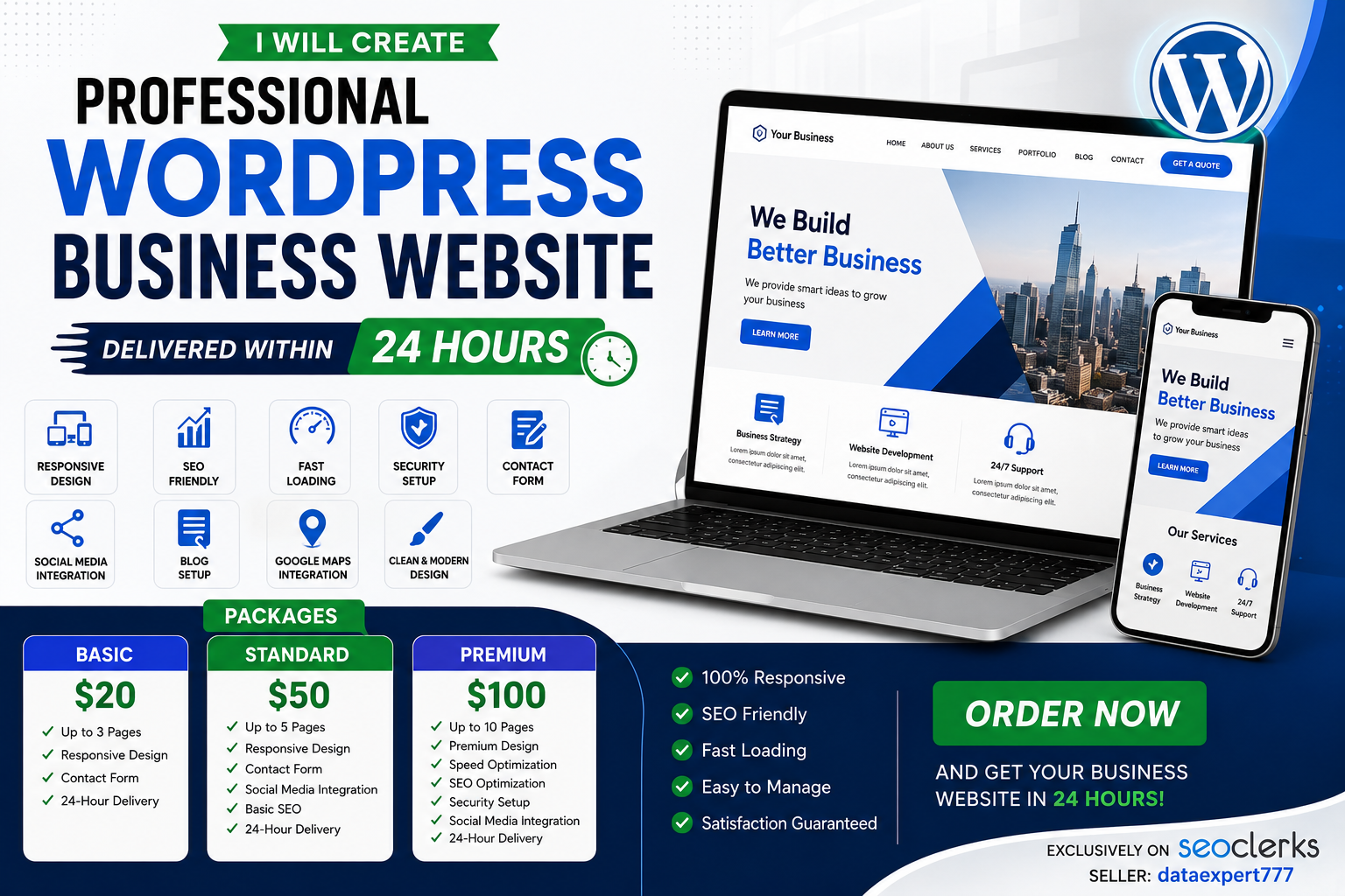 I Will Create a Professional WordPress Business Website in 24 Hours