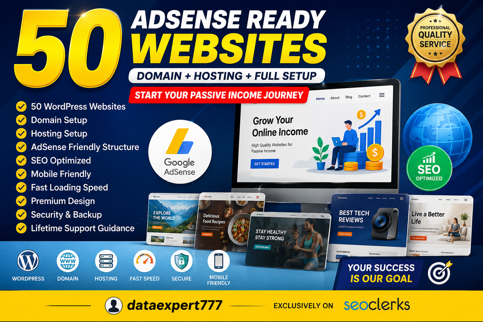 I Will Create 50 AdSense Ready Websites with Domain, Hosting and Full Setup