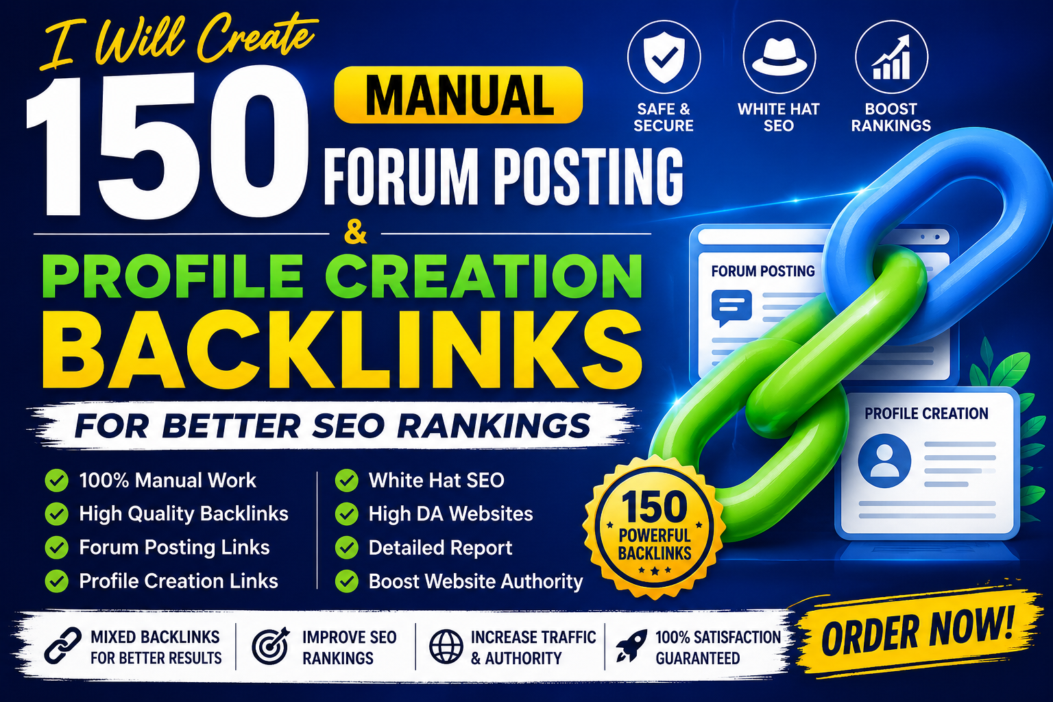 I Will Create 150 Manual Forum Posting and Profile Creation Backlinks for Better SEO Rankings 