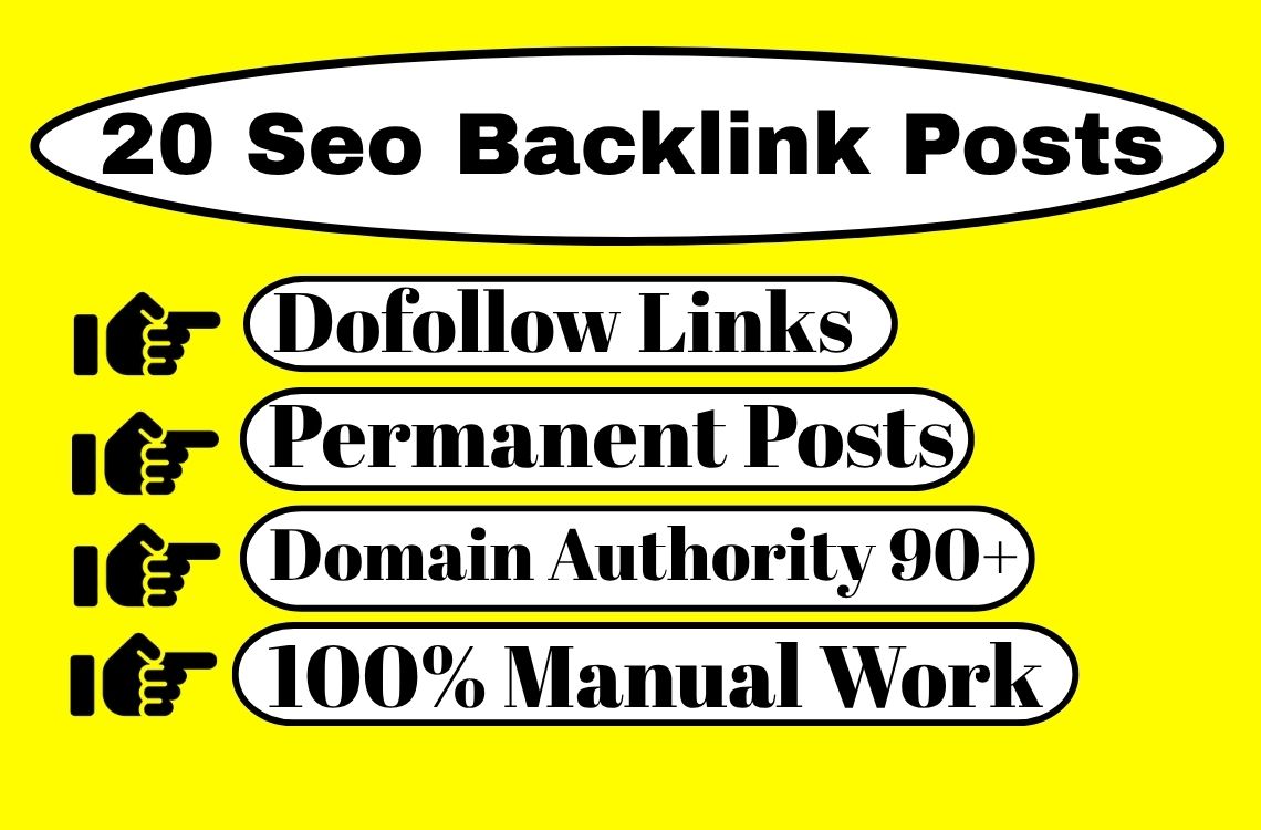20 Manual Seo Backlink Posts Link Service From DA or DR 90+ Sites