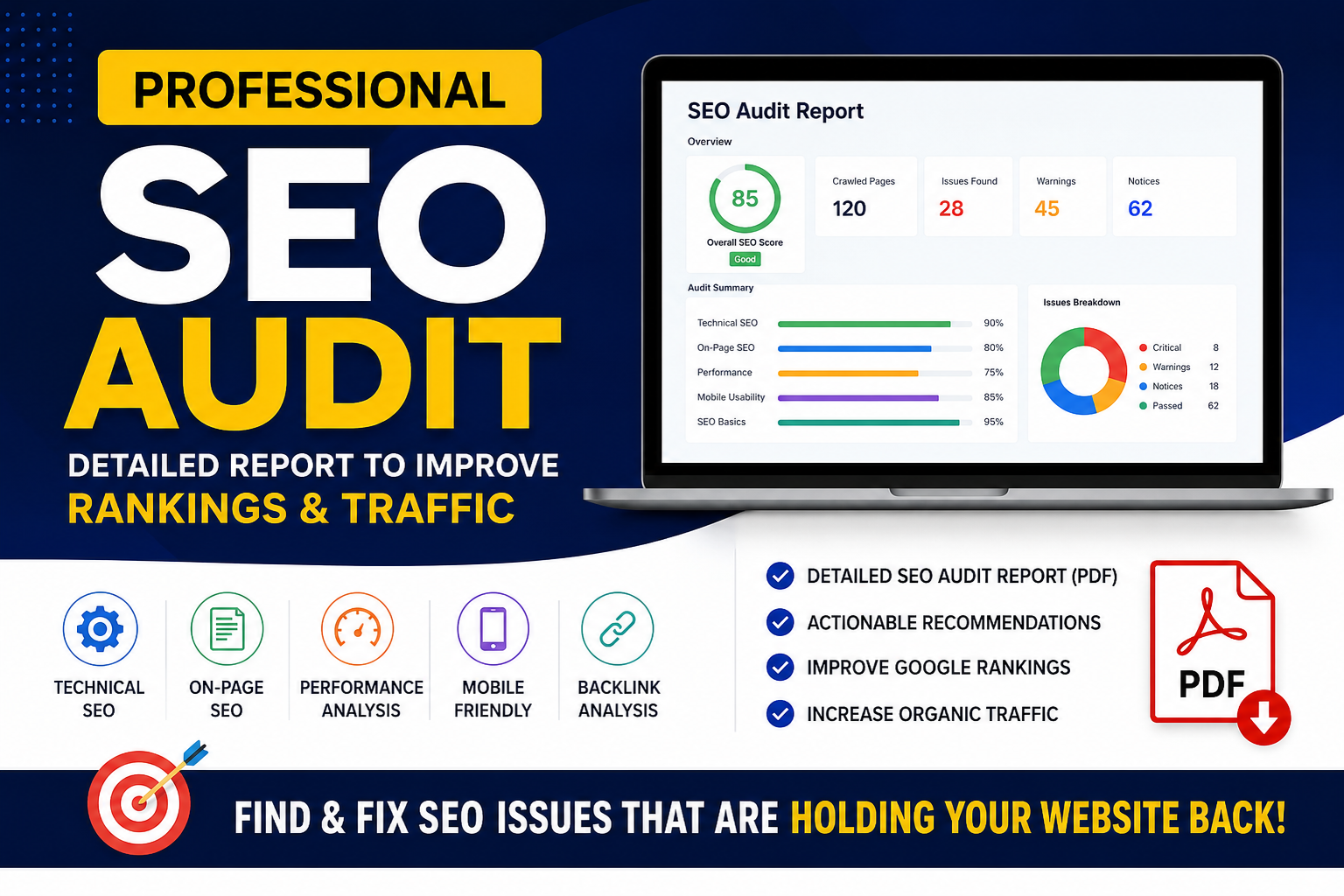 I will perform a professional SEO audit and provide a...