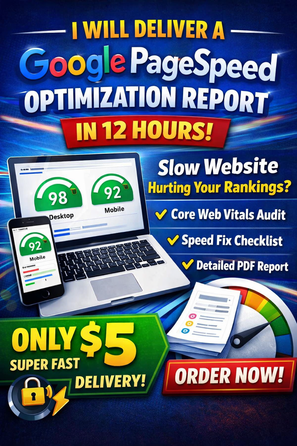 I will deliver a comprehensive Google PageSpeed Optimization Report for your website in 12 hours