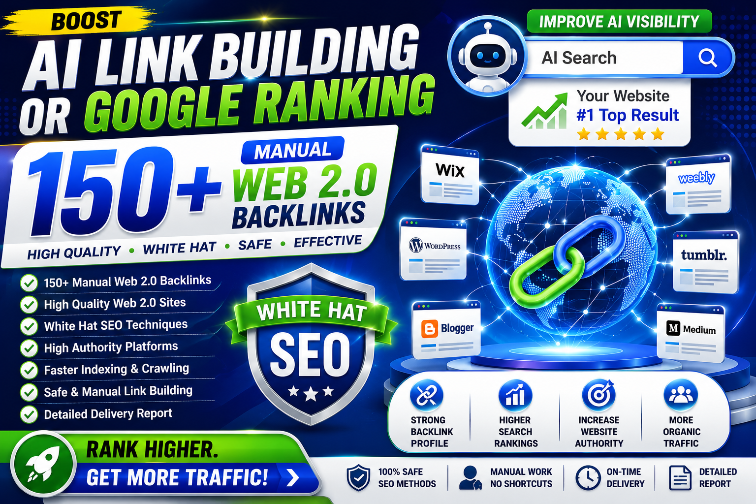 Boost AI Link Building Or Google Ranking with 150+ Manual Web 2.0 Backlinks