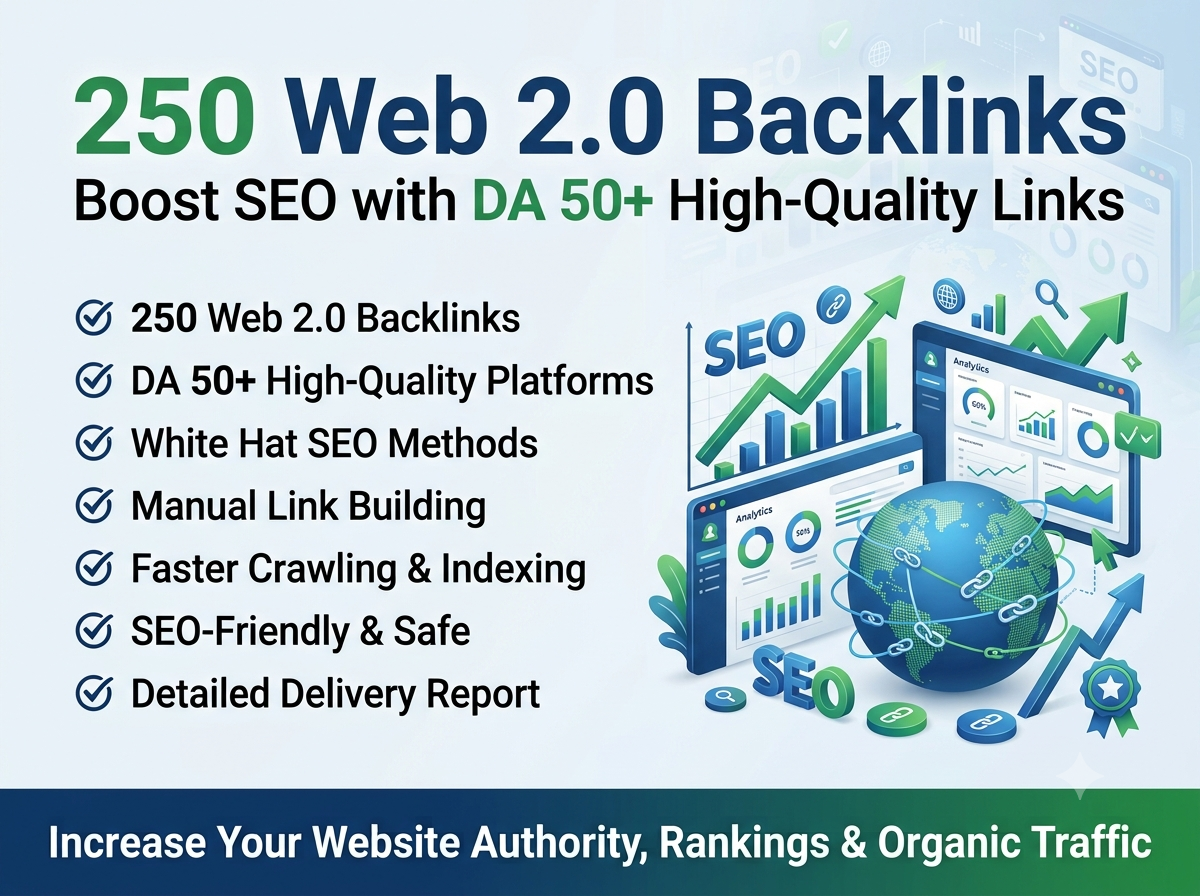 Get 250 Web 2.0 Backlinks To Boost SEO With DA50+ Hig...