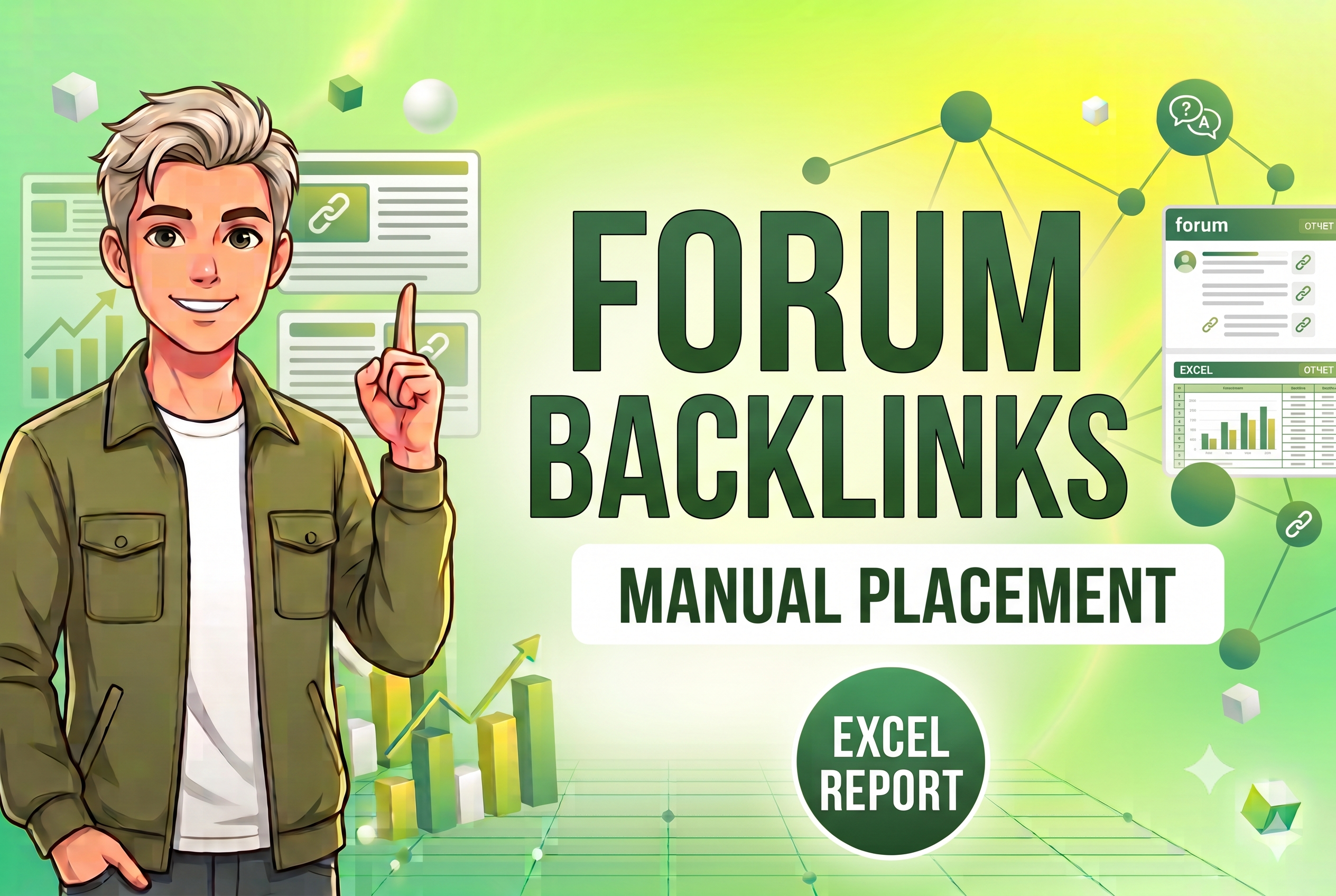 I will manually place 30 forum backlinks with an Exce...