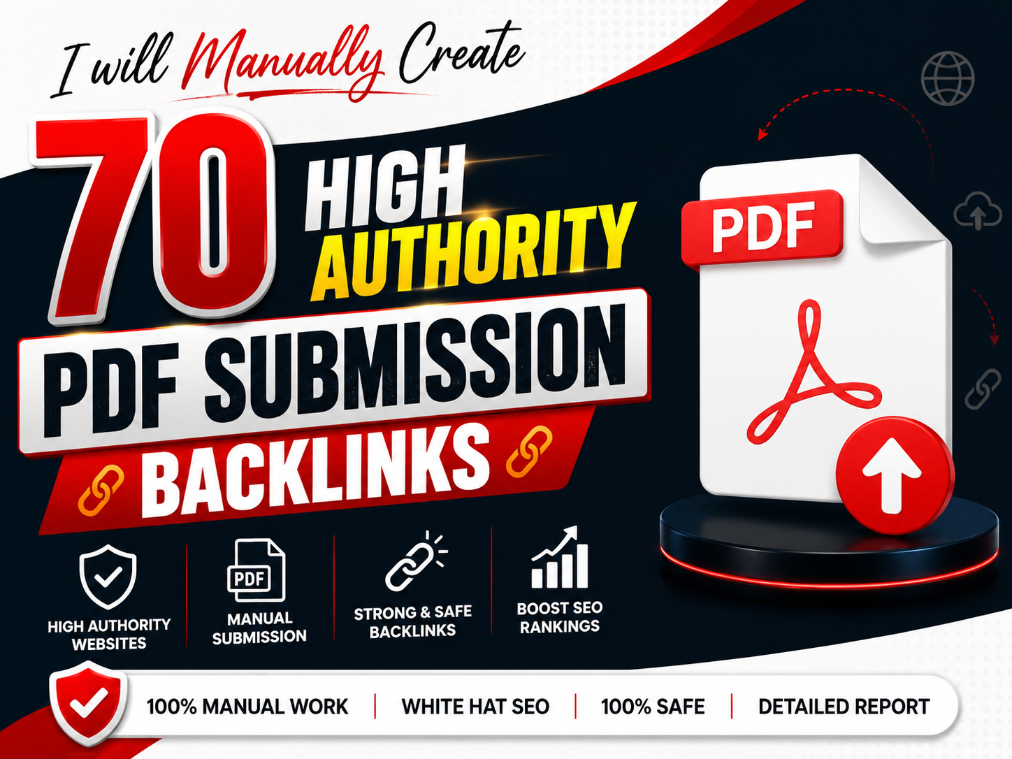 I will manually create 70 high authority PDF submission backlinks