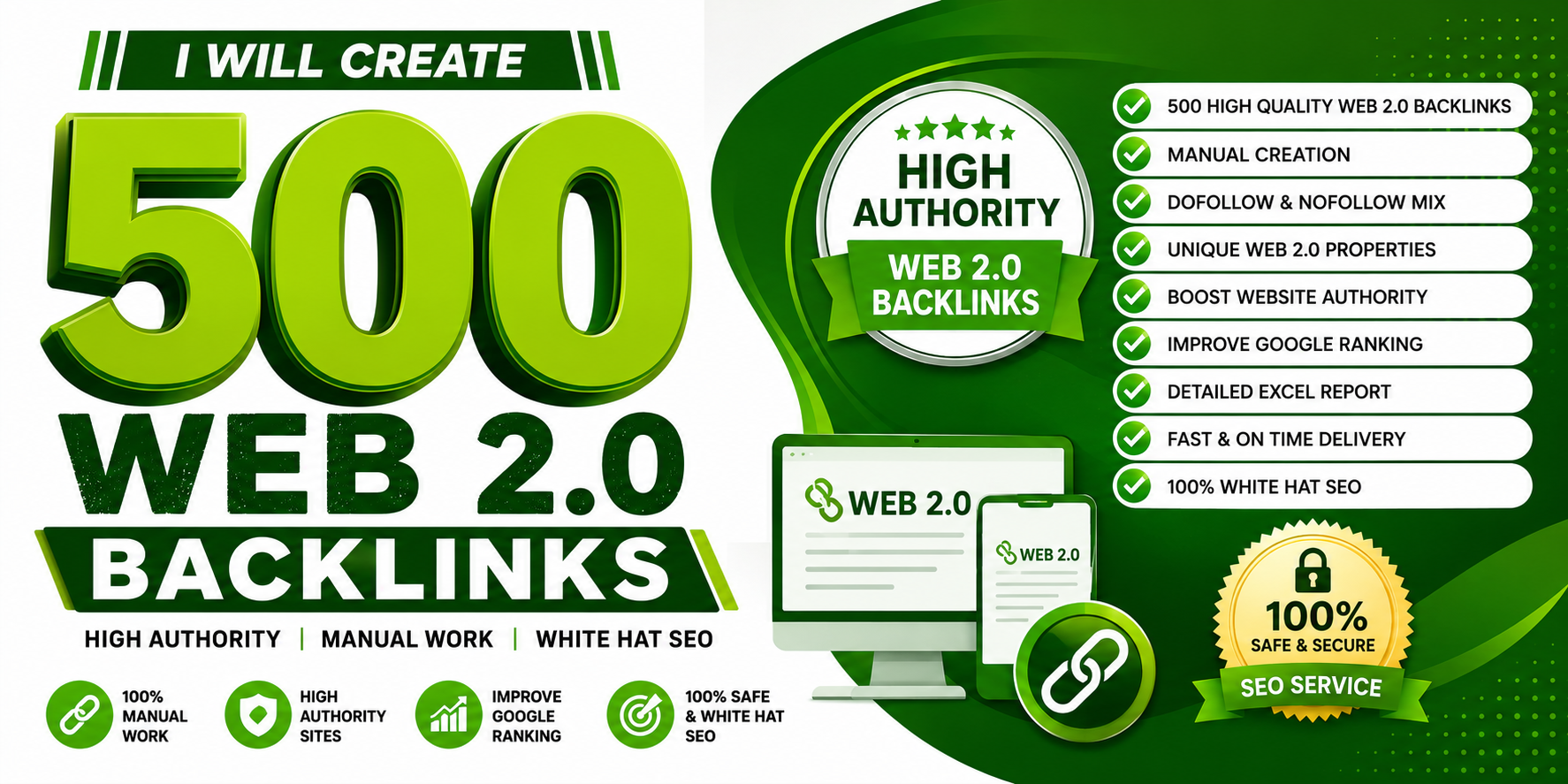 I Will Create 500 High Authority Manual Web 2.0 Backlinks for SEO and Google Ranking
