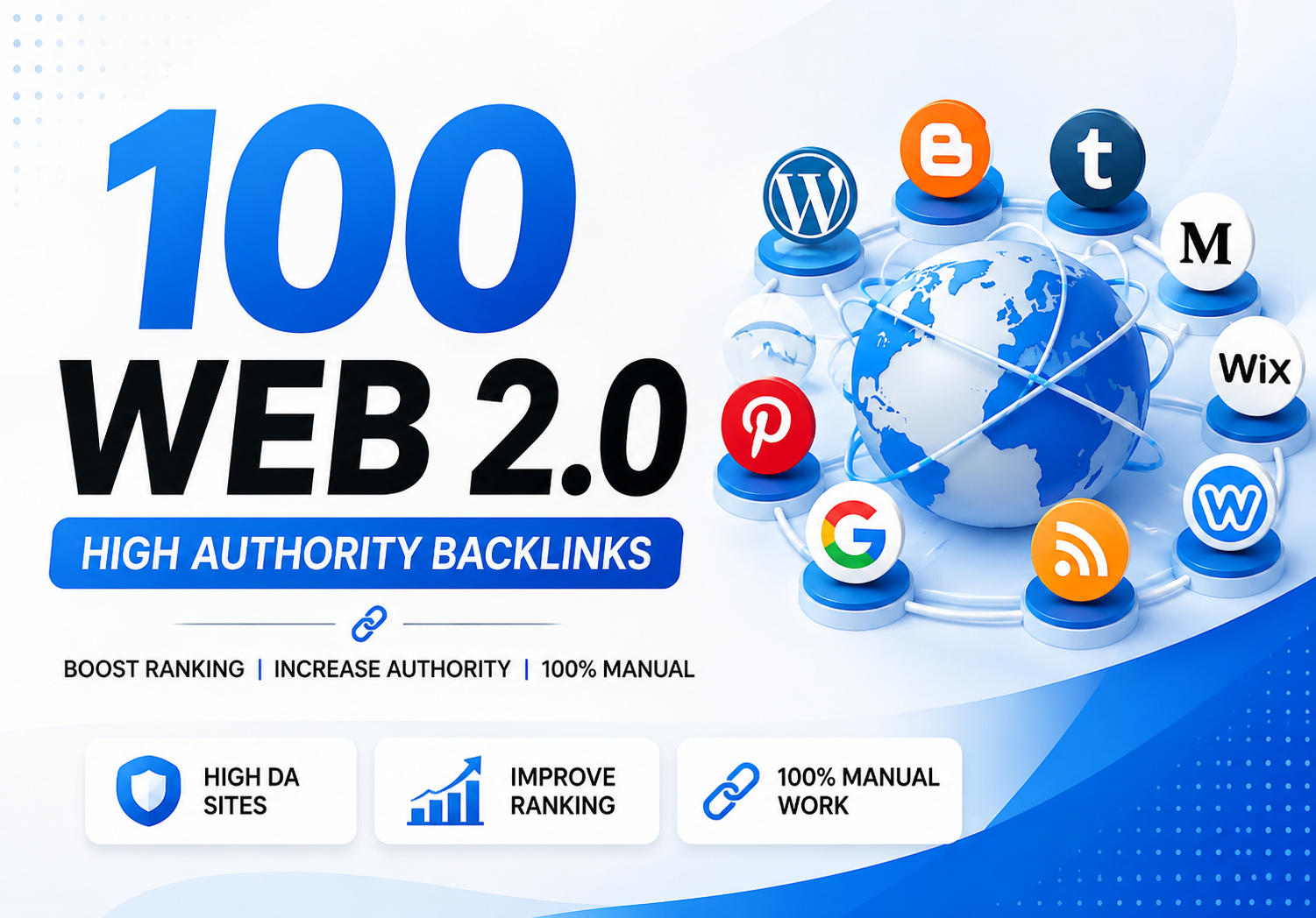 I Will Build High-Quality 100 Web 2.0 Properties Backlinks with Manual Content 