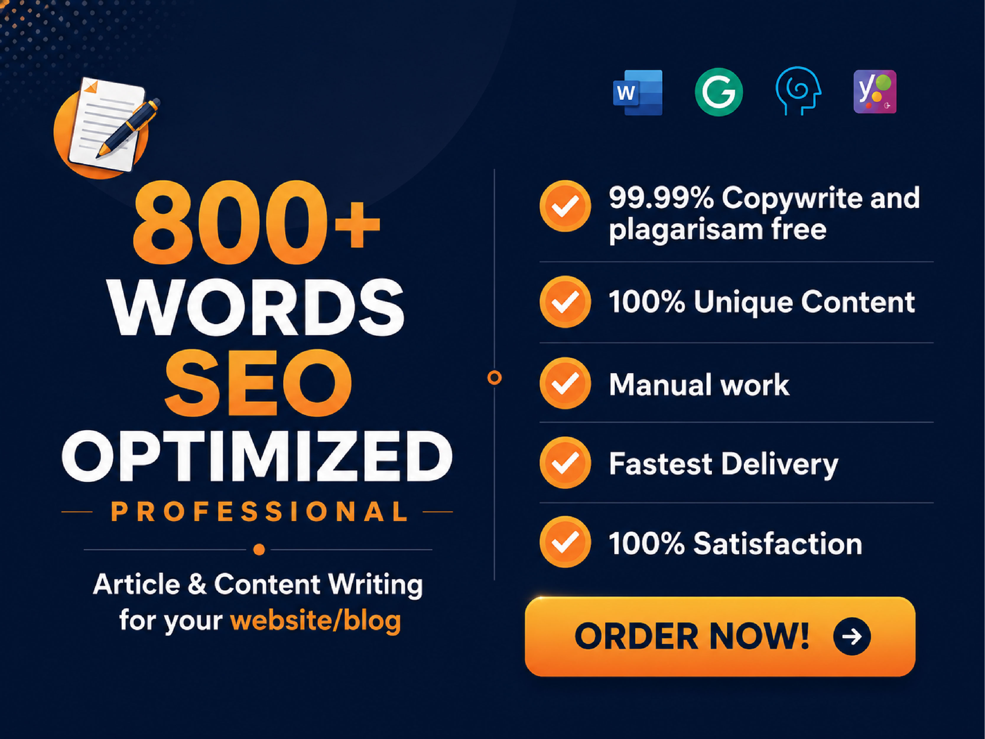 800+ words SEO optimized professional Article & Content writing for your website/blog 