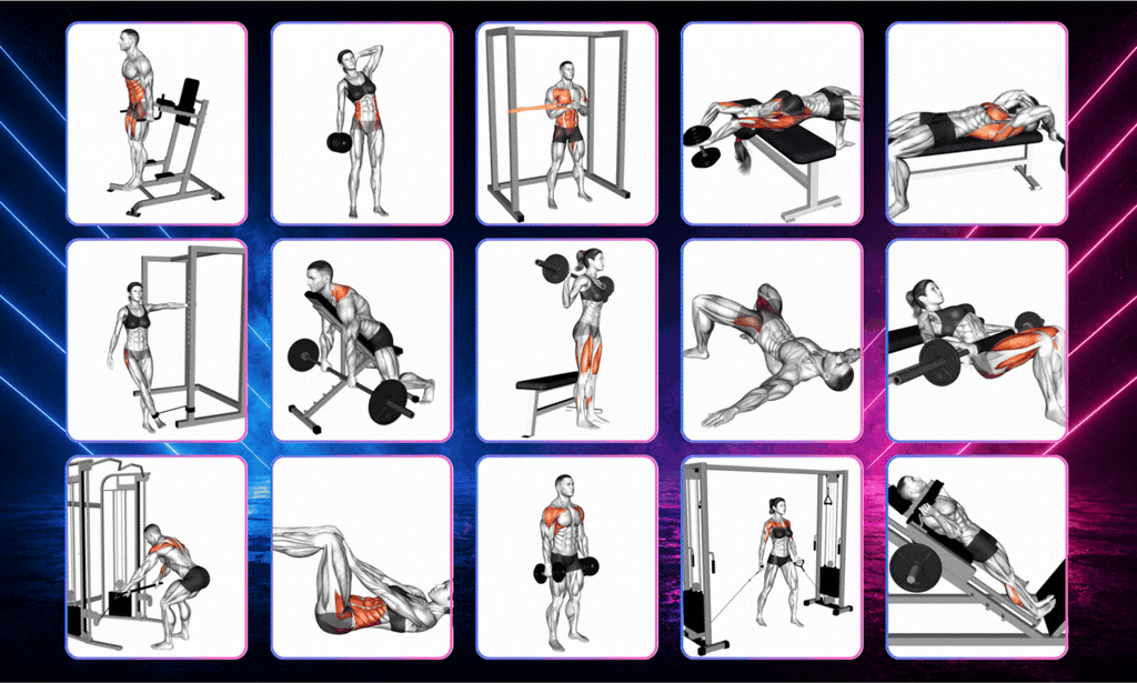500 Professional 3D Workout Exercise Animations - White Background